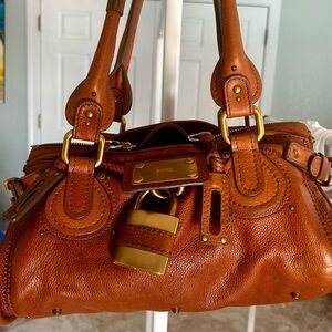 Chloe Vintage Paddington Leather Bag Satchel in Cognac / Brown with Gold Lock